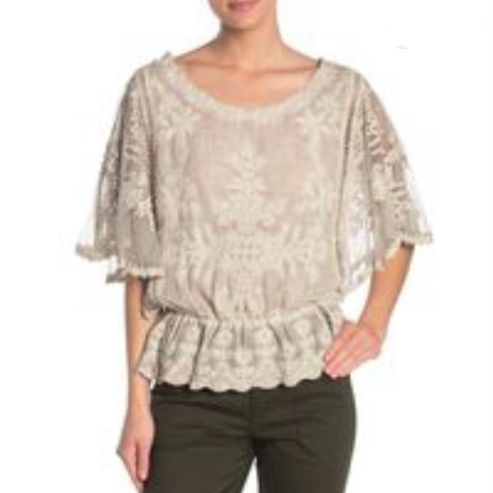Democracy Lace Overlay Peplum Top